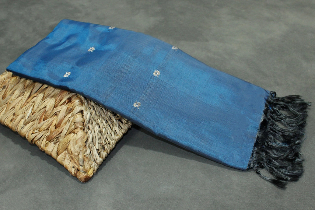 Peacock Blue Vaazhai Naar (Banana Pith) Saree - Borderless with Small Butta