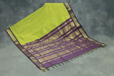 Green Kalyani Cotton Saree with Zari Checked & Peacock Border, Comes with Blouse