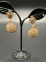Antique Gold-Tone Crystal Drop Earrings with Pave Stone Disc - 1.5 inch Dangle Fashion Jewellery Jewelry JCS Fashions
