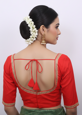 Green Saree Blouse - Sabyasachi Cut, Ready-Made