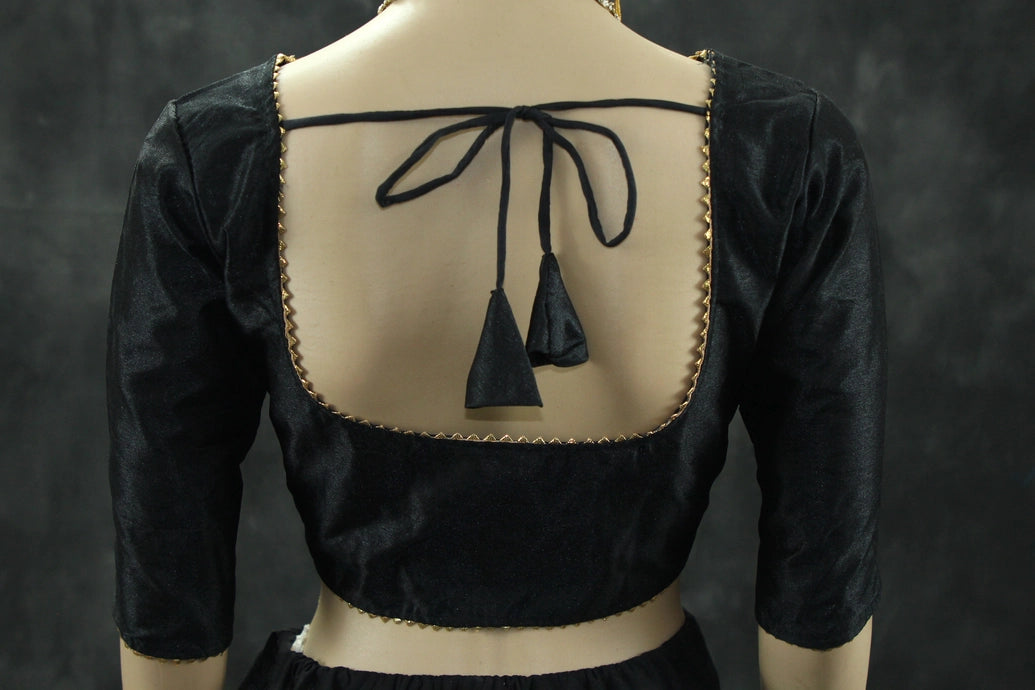 Readymade Black Raw Silk Padded Blouse - Elbow Sleeve, Back Knot Blouse JCS Fashions