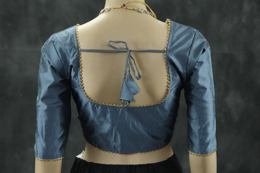 Readymade Grey Raw Silk Padded Blouse – Elbow Sleeve Blouse JCS Fashions