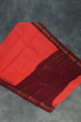 Red Poly Cotton Printed Saree with Maroon Gold Border - 5.5m Saree JCS Fashions