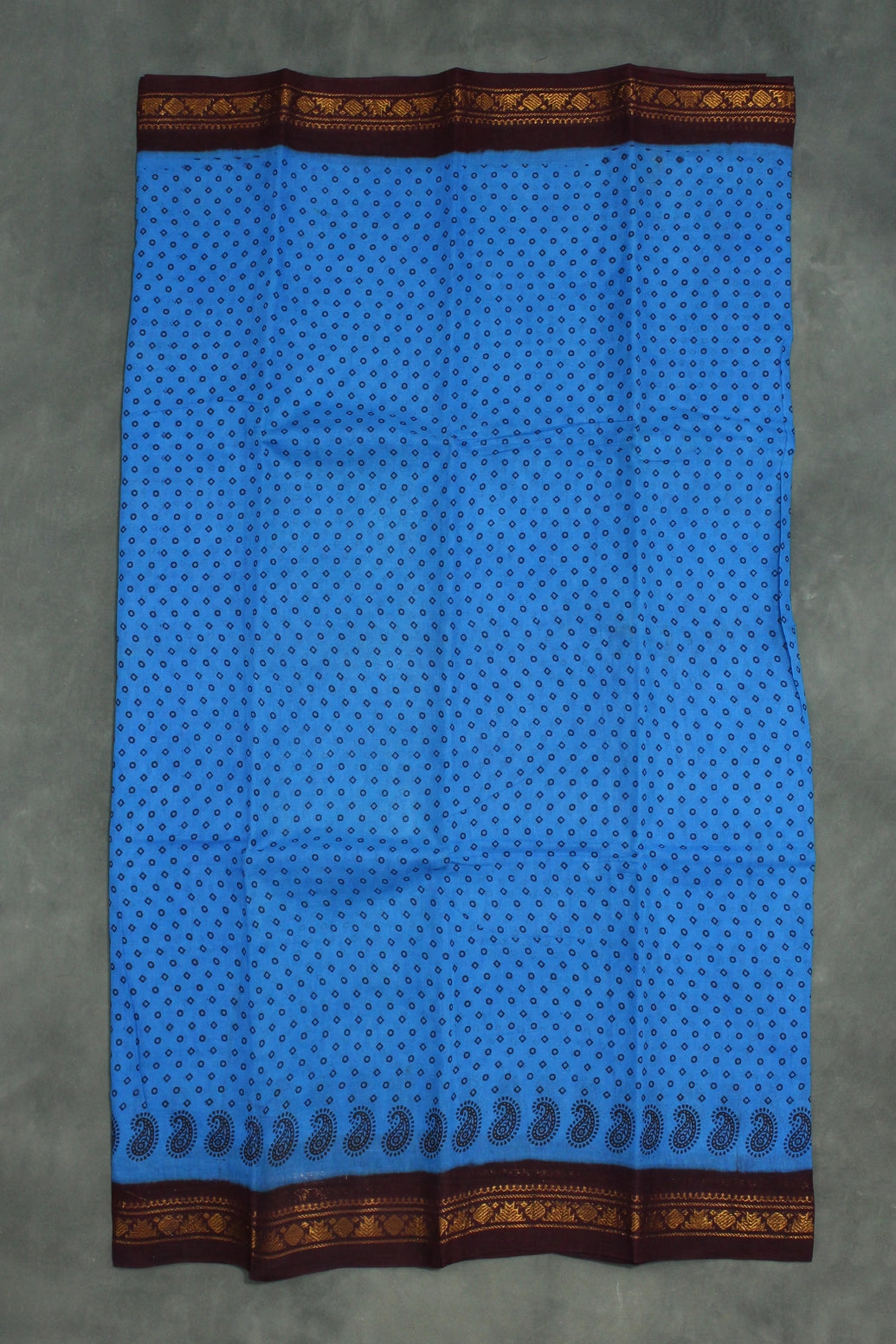 Blue & Brown Printed Poly Cotton Saree - Soft Lightweight 5.5m Saree JCS Fashions