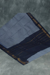 Grey Poly-Cotton Printed Saree with Navy Blue Border & Gold-Tone Motif Saree JCS Fashions