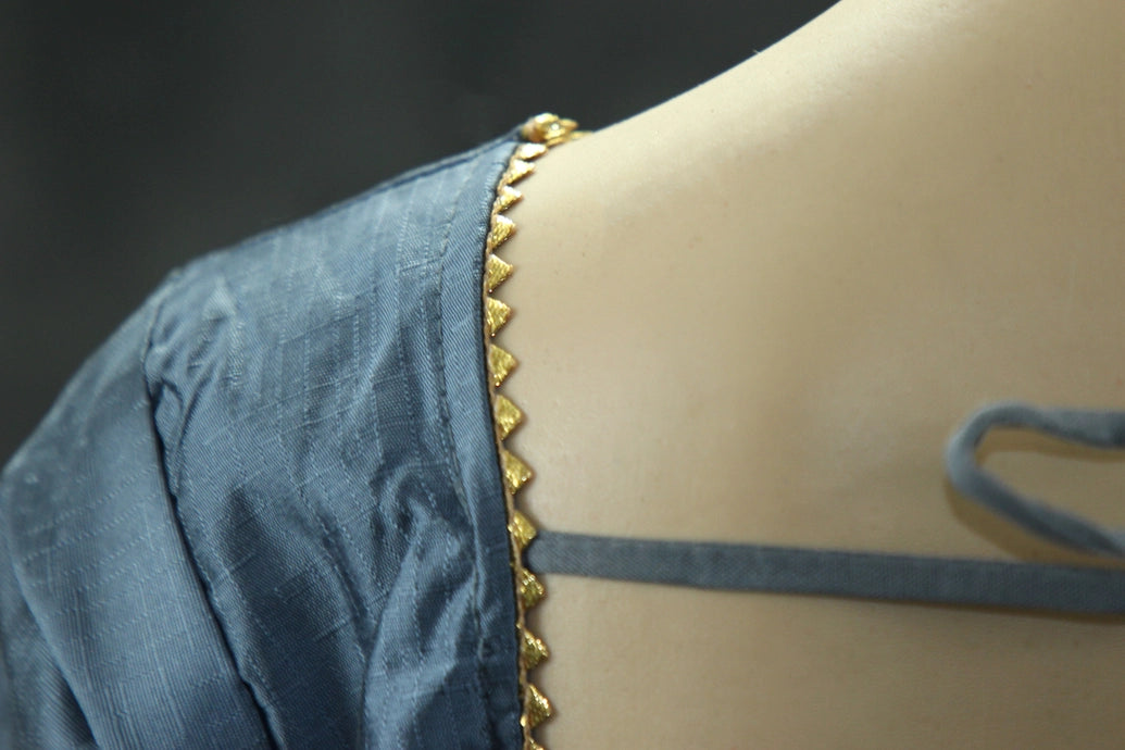 Readymade Grey Raw Silk Padded Blouse – Elbow Sleeve Blouse JCS Fashions