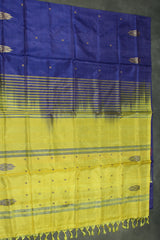 Handwoven Lemon Yellow Vaazhai Naar (Banana Pith) Borderless Saree with Deep Blue Pallu - Lemon Yellow