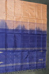 Navy Blue Vaazhai Naar (Banana Pith) Borderless Saree with Small Buttas and Striped Pallu