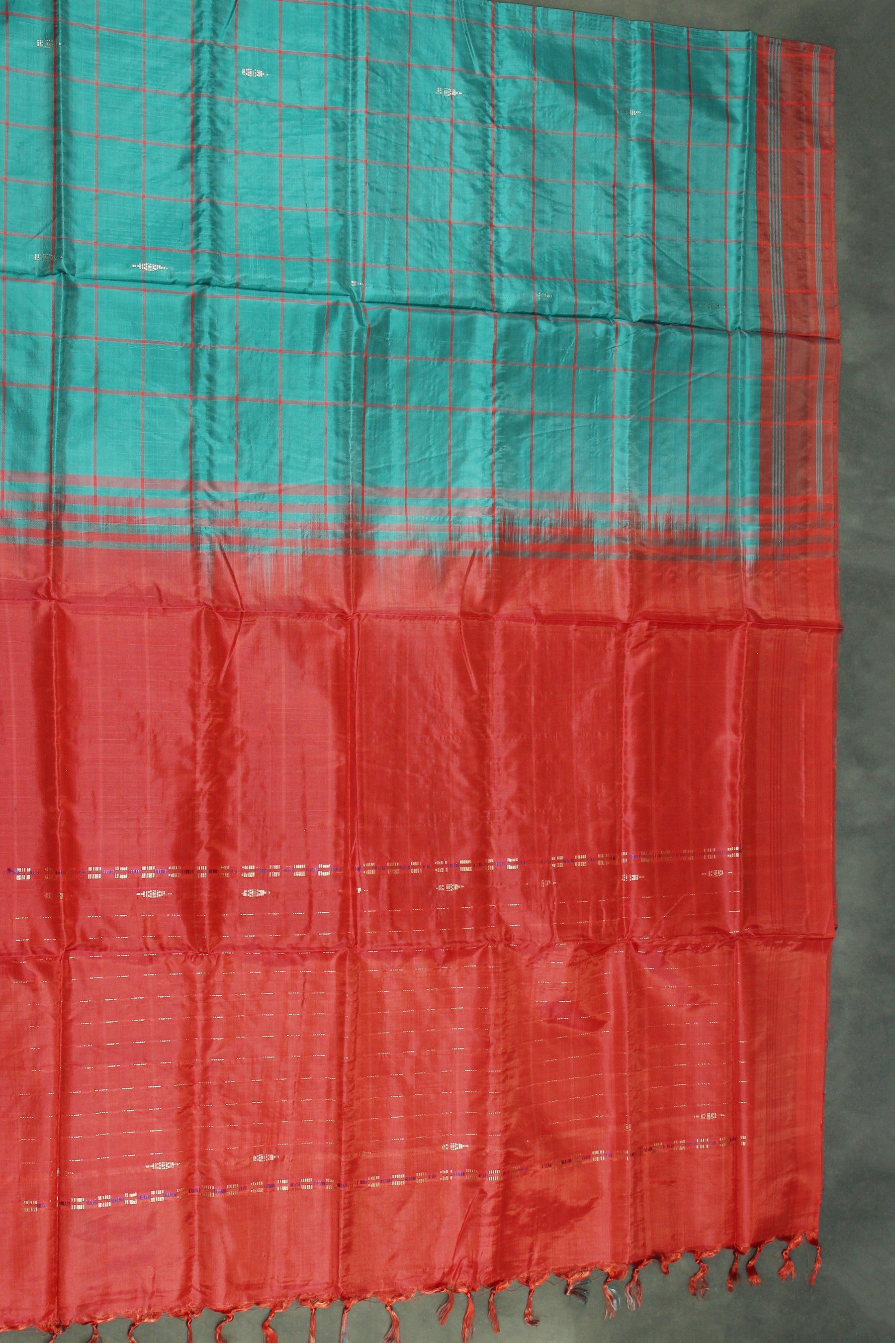 Red Vaazhai Naar (Banana Pith) Handwoven Saree with Small Butta, Borderless Traditional Saree