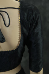 Readymade Black Raw Silk Padded Blouse - Elbow Sleeve, Back Knot Blouse JCS Fashions