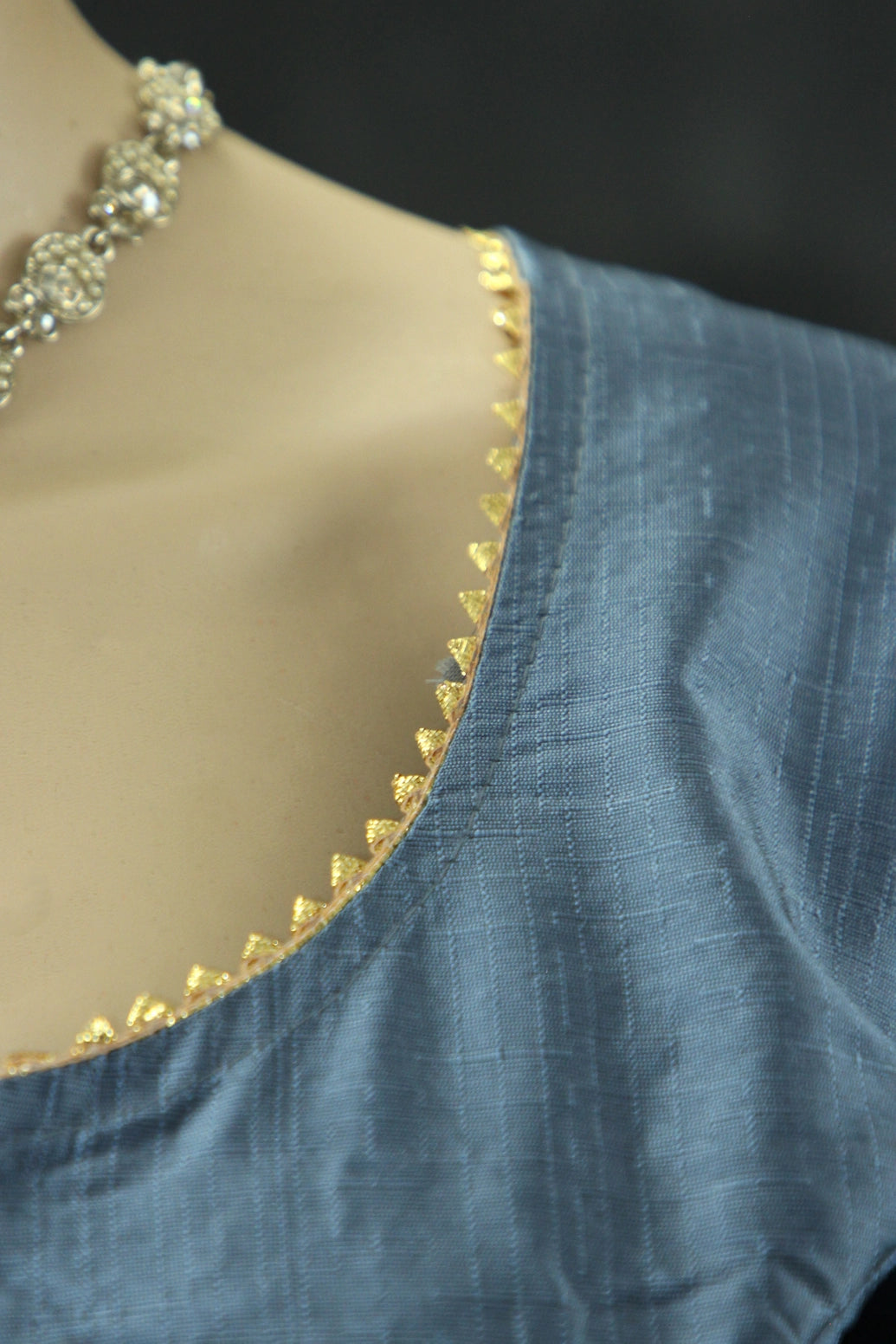 Readymade Grey Raw Silk Padded Blouse – Elbow Sleeve Blouse JCS Fashions