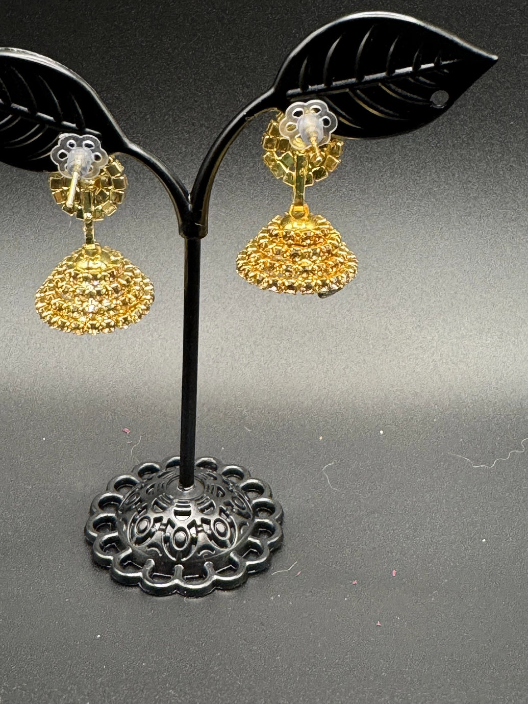 Gold-Tone Stone Jhumka Earrings - Traditional Jhumki Drop, 1.5 inch