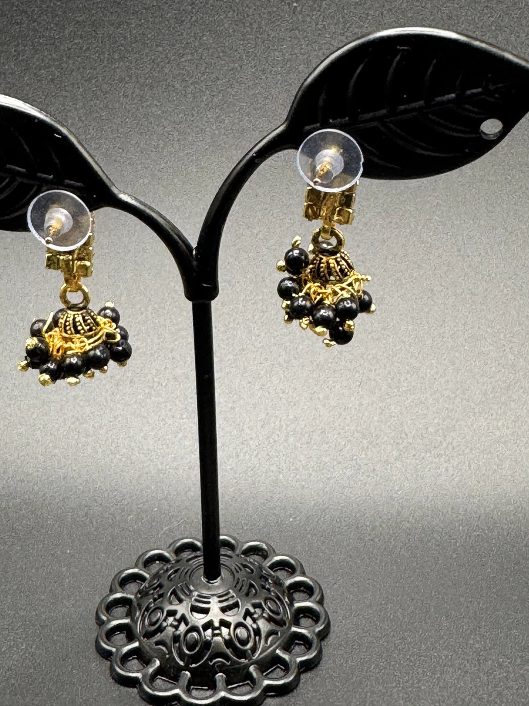 Gold Look Crystal Stud Jhumka Earrings - Traditional Fashion Jewelry Jewelry JCS Fashions Green 1 inch