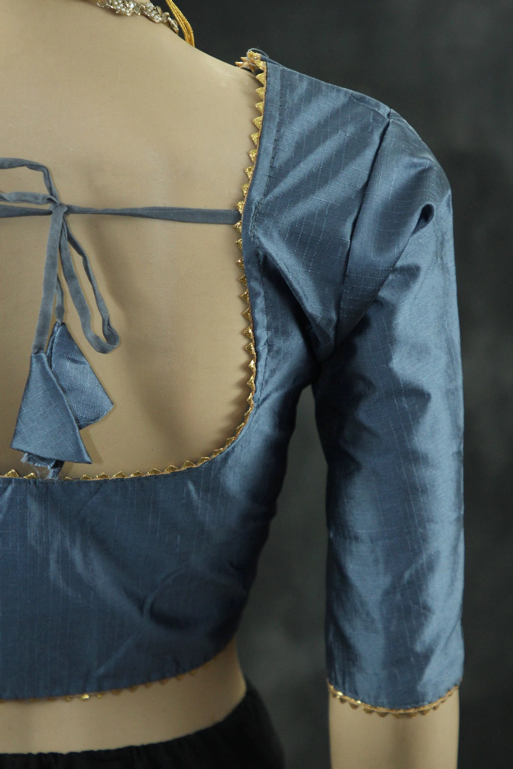 Readymade Grey Raw Silk Padded Blouse – Elbow Sleeve Blouse JCS Fashions