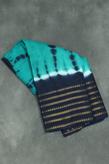 Teal Green Bandhani Sungudi Cotton Saree with Navy Zari-Striped Border Saree JCS Fashions