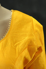 Readymade Padded Yellow Raw Silk Blouse - Elbow Sleeve with Back Knot Blouse JCS Fashions