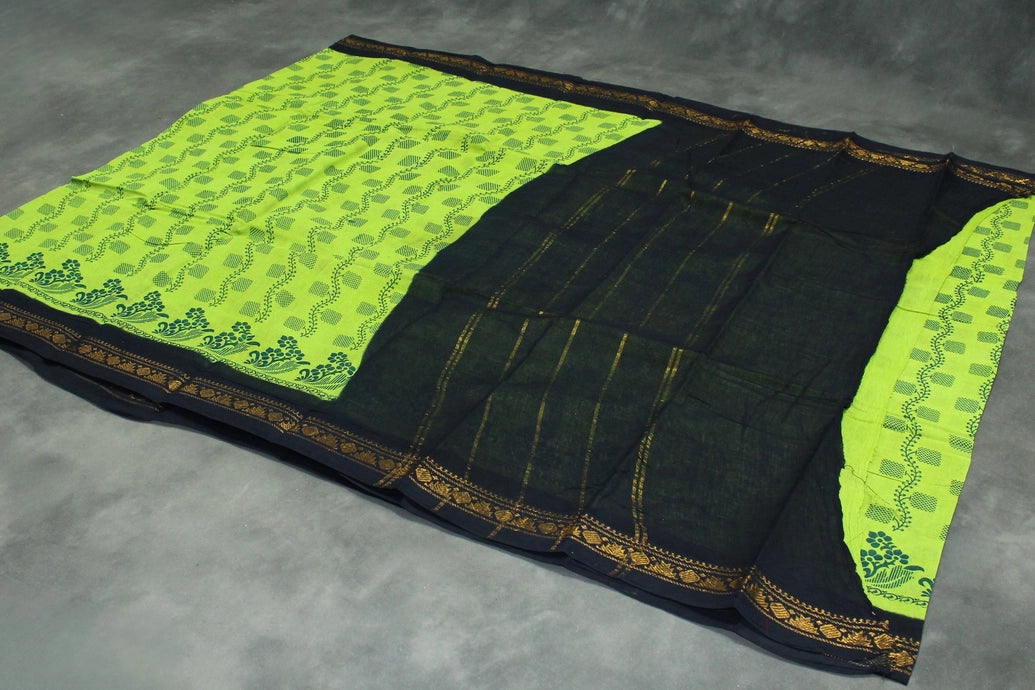 Elegant Green Poly Cotton Floral Print Saree for Daily Wear Saree JCS Fashions