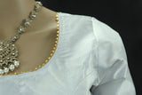 Readymade Padded White Raw Silk Blouse - Elbow Sleeve with Back Knot Blouse JCS Fashions