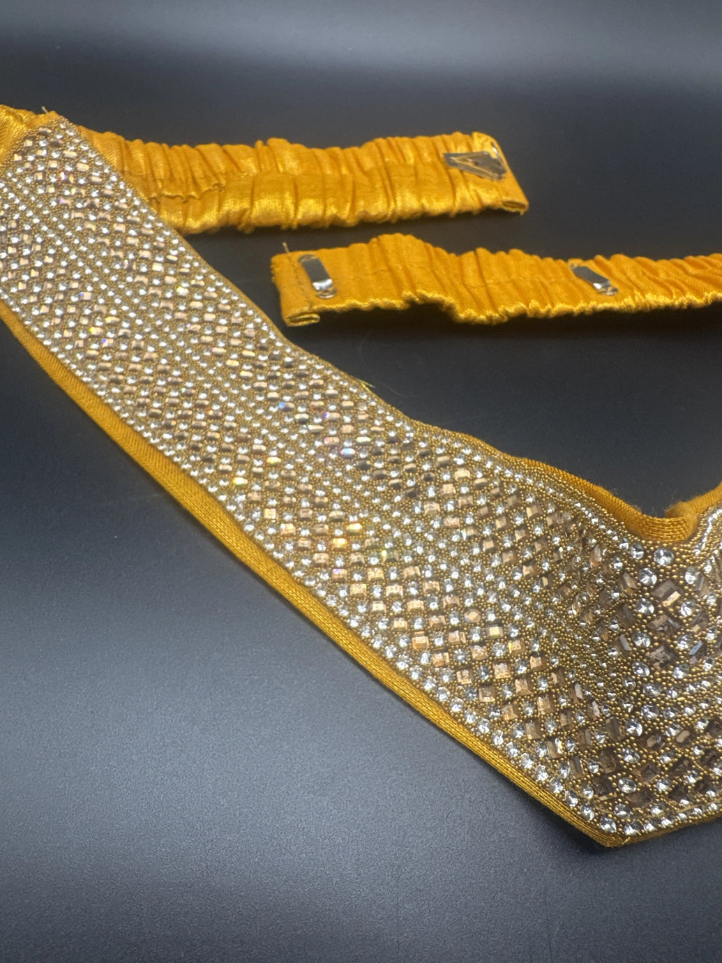 Gold-Tone Crystal Embellished Hip Belt with Adjustable Elastic and Hook Closures for Sarees Jewelry JCS Fashions