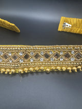 Gold-Tone Embellished Traditional Hip Belt with Mirror Accents and Bead Detailing (30-34 inch) Jewelry JCS Fashions