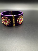 Purple Silk Thread Kundan Stone Open-Close Kada Bracelet - Wide Silk Bangle for Women Girls Kids Jewelry JCS Fashions