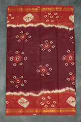 Maroon Bandhani Sungudi Cotton Saree with Golden Zari Border - 5.5m Saree JCS Fashions