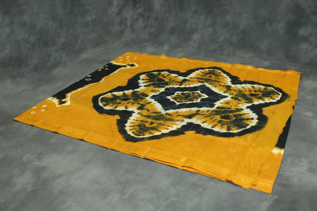 Black & Mustard Sungudi Cotton Bandhani Saree with Golden Zari Border Saree JCS Fashions