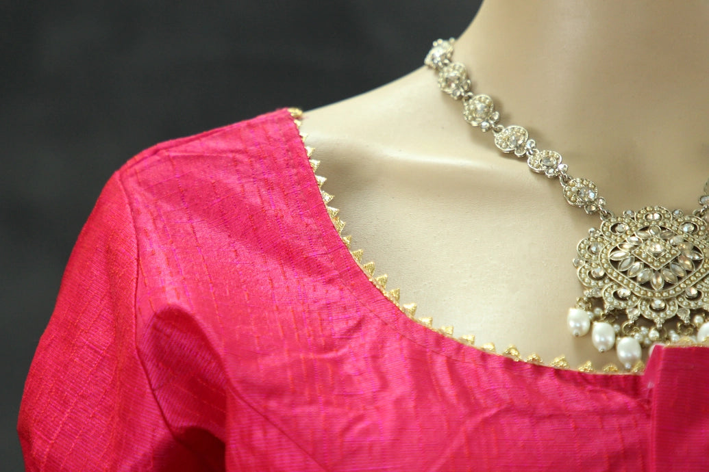 Pink Raw Silk Readymade Padded Blouse - Elbow Sleeve, Back Knot Blouse JCS Fashions