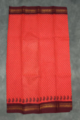 Red Poly Cotton Printed Saree with Maroon Gold Border - 5.5m Saree JCS Fashions