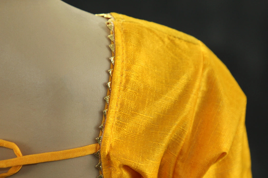 Readymade Padded Yellow Raw Silk Blouse - Elbow Sleeve with Back Knot Blouse JCS Fashions