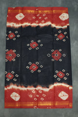 Sungudi Cotton Bandhani Saree with Golden Zari Border - Black & Brown Saree JCS Fashions