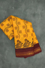 Yellow Floral Print Poly Cotton Saree - Lightweight & Festive Wear Saree JCS Fashions