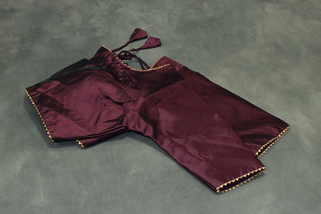 Readymade Padded Puple Raw Silk Blouse - Elbow Sleeve with Back Knot Blouse JCS Fashions