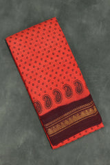 Red Poly Cotton Printed Saree with Maroon Gold Border - 5.5m Saree JCS Fashions