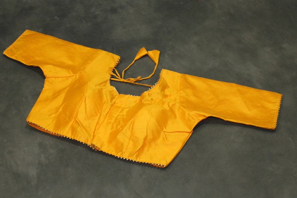 Readymade Padded Yellow Raw Silk Blouse - Elbow Sleeve with Back Knot Blouse JCS Fashions