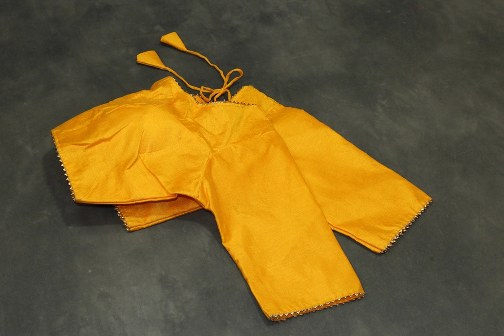 Readymade Padded Yellow Raw Silk Blouse - Elbow Sleeve with Back Knot Blouse JCS Fashions