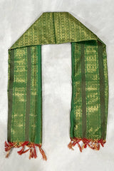 Green Ponnadai Poly Silk Jacquard Temple & Function Shawl with Zari-Style Pattern and Tassels