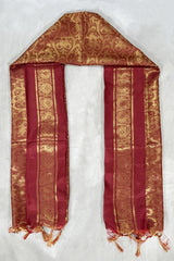 Maroon Poly Silk Ponnadai Jacquard Temple Shawl with Zari Pattern & Tassels for Pooja, Weddings & Functions