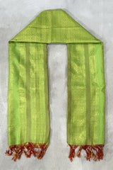 Parrot Green Ponnadai Poly Silk Jacquard Temple Shawl with Zari Pattern and Tassels | Traditional Function Dupatta