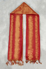 Red Ponnadai Poly Silk Jacquard Temple Shawl with Zari-Style Pattern & Tassels | 2 Meter Traditional Dupatta