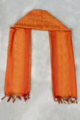 Orange Ponnadai Poly Silk Jacquard Shawl with Tassels for Temple, Pooja, Weddings & Functions (2 Meter)