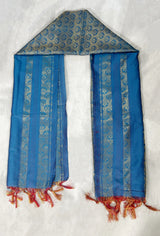 Blue Ponnadai Poly Silk Jacquard Temple Shawl with Zari Pattern & Tassels | South Indian Function Dupatta