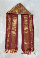 Maroon Ponnadai Poly Silk Jacquard Temple Shawl with Zari Pattern & Tassels for Pooja, Weddings & Gifts