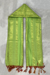 Parrot Green Ponnadai Poly Silk Jacquard Temple Shawl with Zari Pattern and Tassels | South Indian Function Dupatta