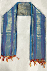 Blue Ponnadai Poly Silk Jacquard Temple & Function Shawl with Zari Pattern and Tassels
