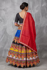Designer Navratri Chaniya Choli with Kutchi Mirror Work & Bandhani Lehenga, Multi Color Red Party Wear Set