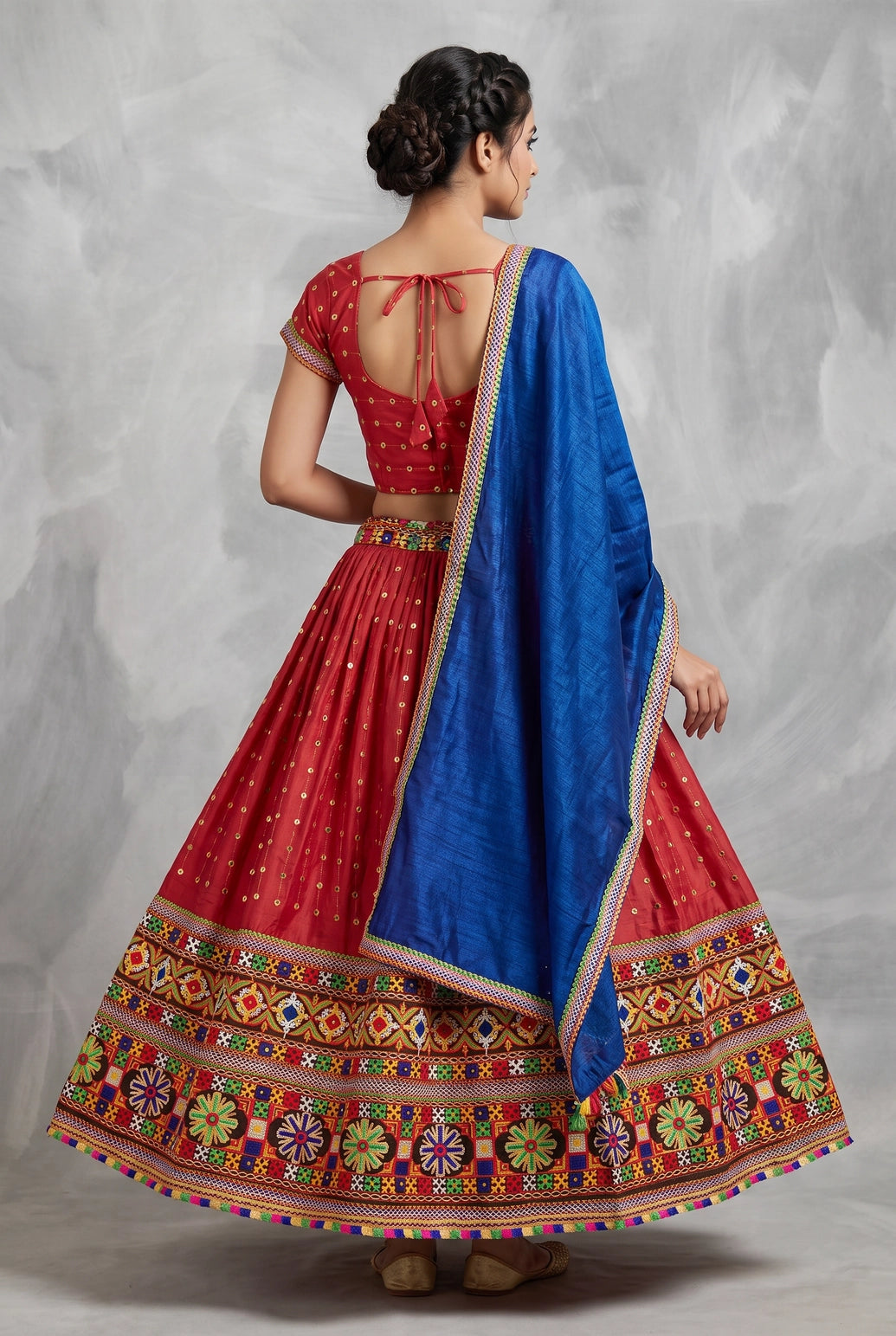 Red Navratri Designer Chaniya Choli with Kutchi Mirror Work and Embroidery Party Wear Lehenga Set