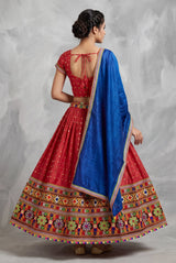 Red Navratri Designer Chaniya Choli with Kutchi Mirror Work and Embroidery Party Wear Lehenga Set