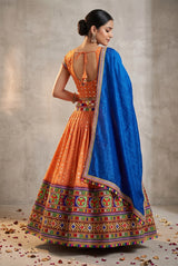Designer Navratri Chaniya Choli with Kutchi Mirror Work Embroidery Party Wear for Women - Orange