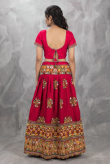 Designer Navratri Chaniya Choli with Heavy Kutchi Mirror Work Choli and Plain Dupatta, Maroon & Yellow